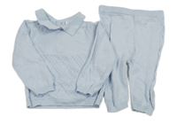 2set - Světlemodrý svetr s kárami a límečkem + pletené tepláky