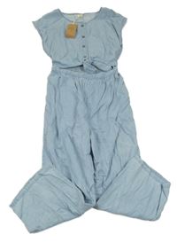 Nové - Světlemodrý lehký riflový kalhotový overal s průstřihem Next