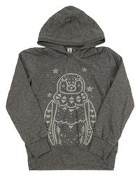 Tmavošedá melírovaná třpytivá mikina s tučňákem a kapucí Yigga