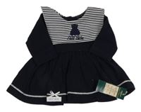 Nové - Tmavomodrá šatová tunika s pruhovaným límcem s medvědem St. Michael