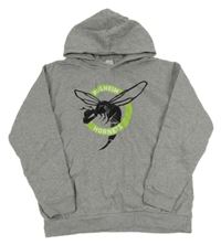 Šedá melírovaná mikina se sršní a kapucí