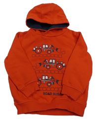 Červená mikina s buldozery a kapucí Topolino
