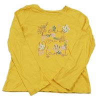 Hořčicové triko s květinami a nápisem Primark