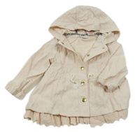 Pudrový plátěný jarní kabát s madeirou a kapucí Aspen