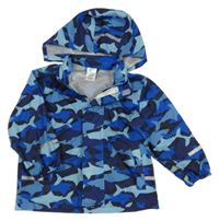Tmavomodro-modrá šusťáková nepromokavá bunda se žraloky a kapucí Pocopiano