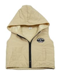 Béžová šusťáková zateplená vesta s nášivkou a kapucí Shein