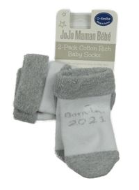 Nové - 2x ponožky - bílo-šedé s nápisem + se slonem Jojo Maman Bébé