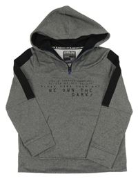 Tmavošedá melírovaná sportovní mikina s nápisem a kapucí C&A