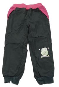 Antracitovo-fuchsiové softshellové zateplené kalhoty se sovou