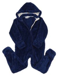 Tmavomodrá chlupatá kombinéza s kapucí Impidimpi