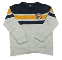 Šedo-tmavomodro-okrový žebrovaný svetr s pruhy a Paw Patrol C&A