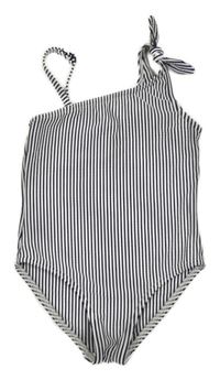 Tmavomodro-bílé pruhované jednodílné plavky C&A