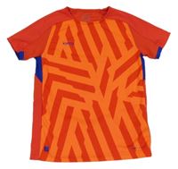 Červeno-neonově oranžové vzorované sportovní funkční tričko Kipsta