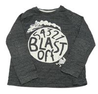 Antracitové melírované triko s raketou a kosmonautem Tu