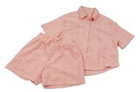 2set - Růžová madeirová oversize halenka + kraťasy Next