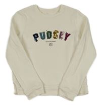 Smetanová mikina s Pudseym a nápisem z překlápěcích flitrů George