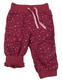 Vínové vzorované plátěné podšité cuff kalhoty s úpletovým pasem Topomini