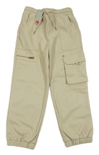 Nové - Béžové koženkové cargo cuff kalhoty River Island