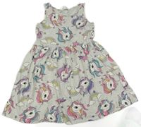 Šedé melírované bavlněné šaty s jednorožci H&M