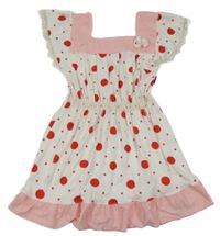 Bílé puntíkaté lehké šaty s pruhy a krajkou