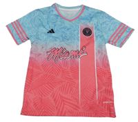 Světlemodro-neonově růžový fotbalový funkční dres - Messi - FC Miami Adidas