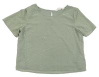 Khaki šifonové tričko s kamínky H&M
