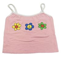 Světlerůžový crop top s květinami 