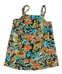 Tmavozeleno-oranžový květovaný kraťasový overal Primark