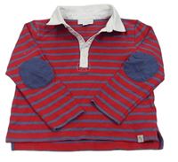 Červeno-tmavomodré pruhované polo triko 