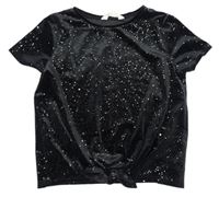 Černé sametové třpytivé crop tričko H&M