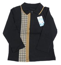 Černé polo triko s hnědým pruhem Matalan