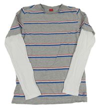 Šedo-modro-bílé pruhované triko S. Oliver