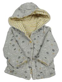 Šedá zateplená propínací mikina se zvířaty a kapucí 