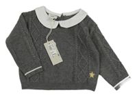 Nové - šedý vzorovaný svetr s bílým límečkem River Island