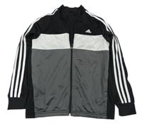 Černo-šedo-bílá sportovní propínací mikina s logem Adidas