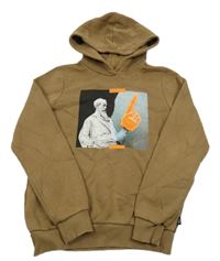 Hnědá mikina s potiskem a kapucí 