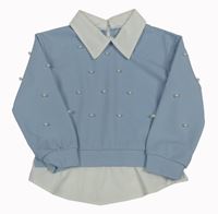 Modro-bílá halenka s perličkami a límečkem shein