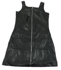 Černé propínací koženkové šaty s kapsami Y.F.K.