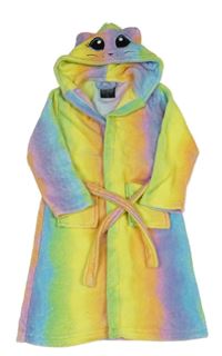 Žluto-fialovo-modrý chlupatý župan s kapucí - kočka 