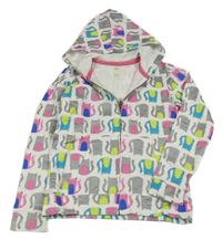 Bílo-barevná propínací mikina s kočkami a kapucí SFERA