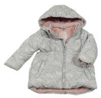 Šedá šusťáková zateplená budna s obrázky a kapucí Topomini