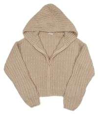 Světlerůžový žebrovaný chlupatý crop svetr s kapucí Next