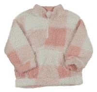 Bílo-růžová kostkovaná huňatá mikina Shein