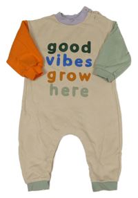 Béžový teplákový overal s nápisem a zeleným a oranžovým rukávem George