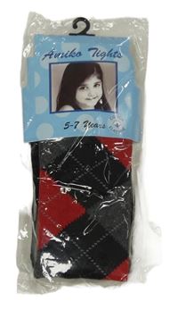 Nové - černo-šedo-červené kárované punčocháče 