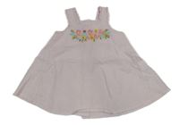 Světlerůžové pruhované krepové šaty s výšivkami květů 