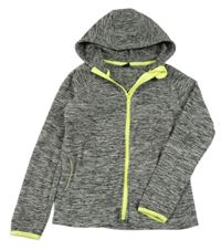 Šedá melírovaná fleecová propínací mikina s neonovým zipem a kapucí Y.F.K.