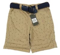 Nové - béžové vzorované plátěné chino kraťasy s páskem Primark