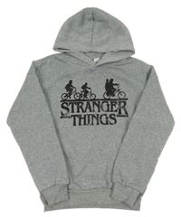 Šedá melírovaná mikina s potiskem a kapucí - Stranger Things