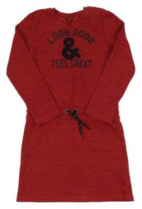 Červeno-černé melírované teplákové šaty s nápisem Y.F.K.